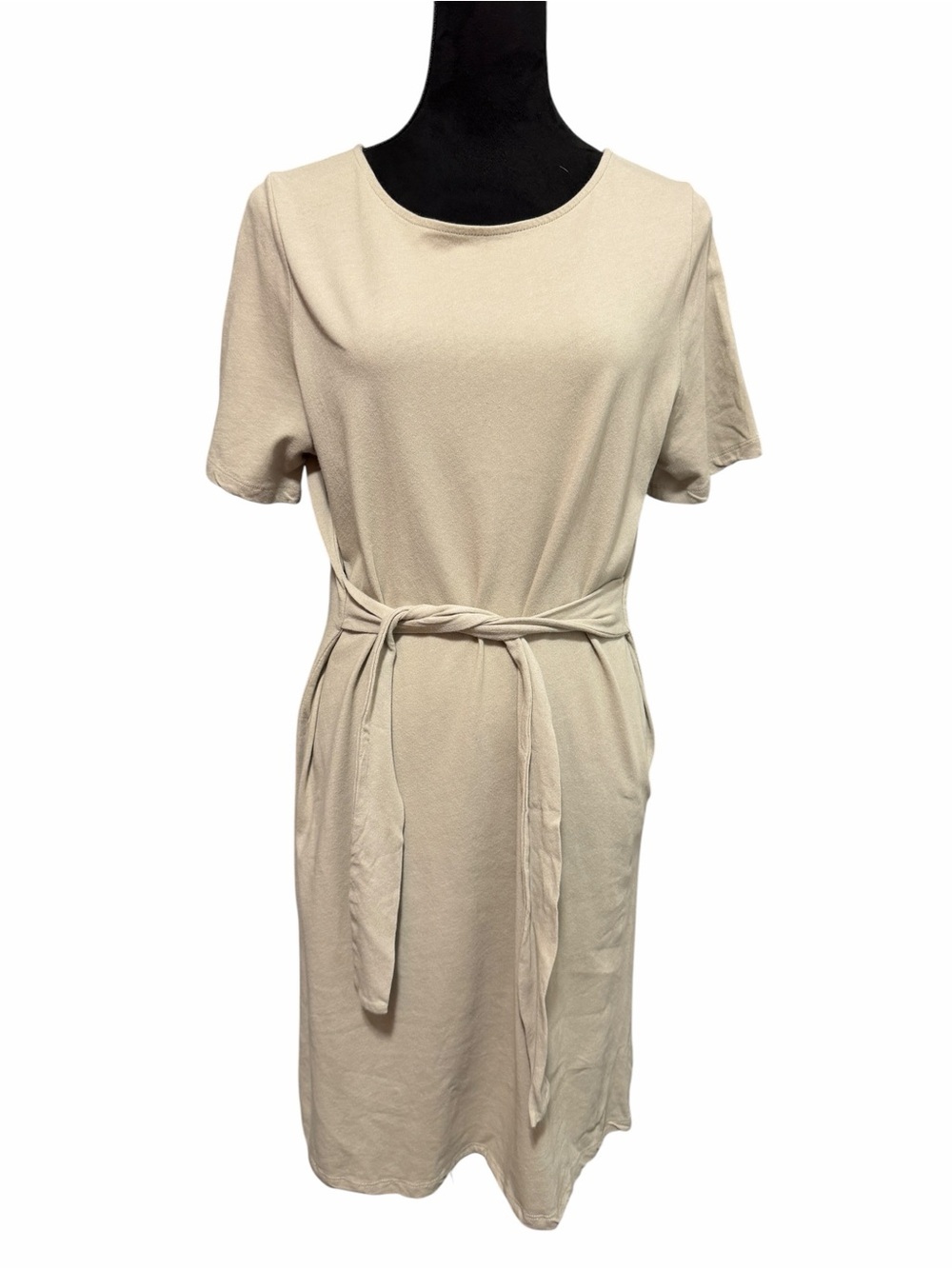 Oak + Fort Short Sleeve Cotton Dress Beige